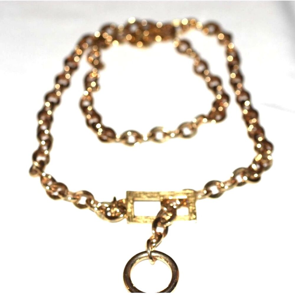 Vtg Chunky Gold Tone Link Chain Rectangular Toggel Latch 36" Boho Necklace